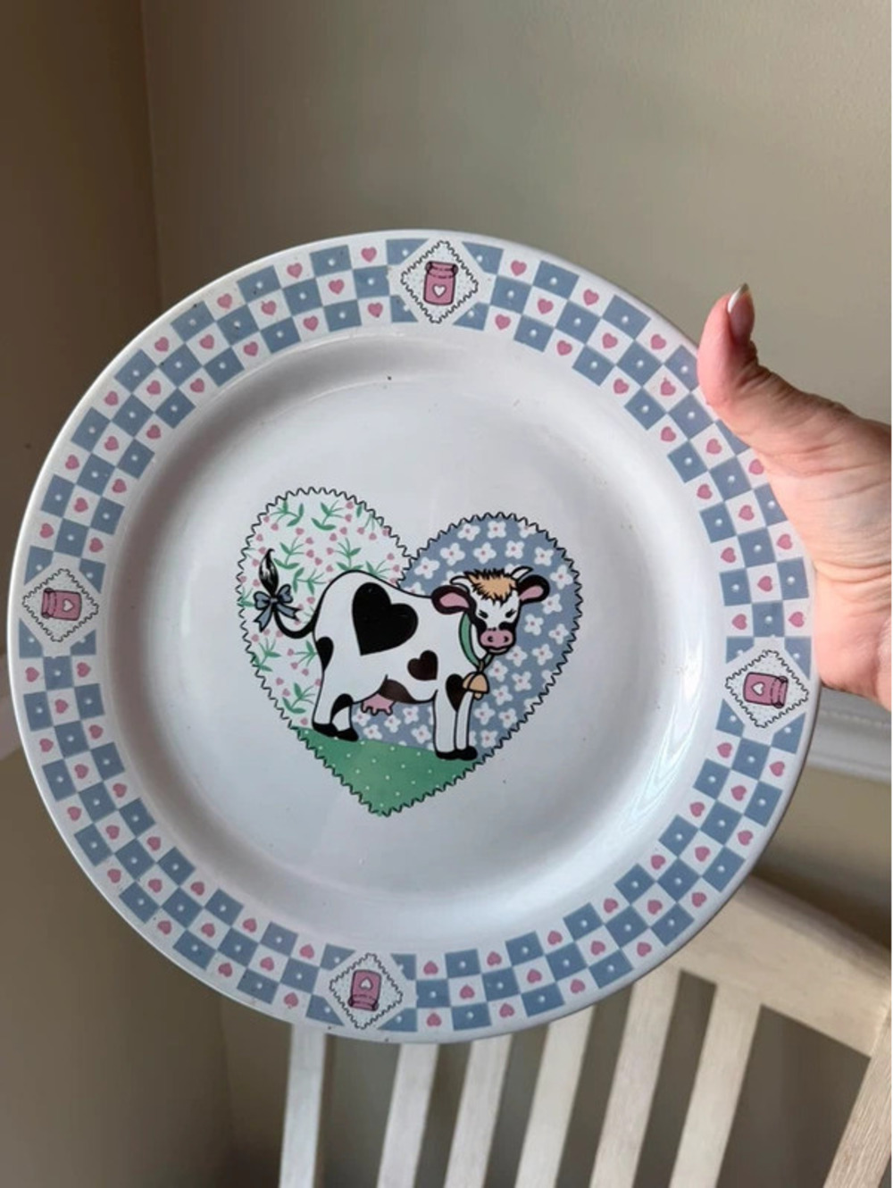 Vintage Tabletops Unlimited Buttermilk Cow Dinner Plate Heart Checkered Border